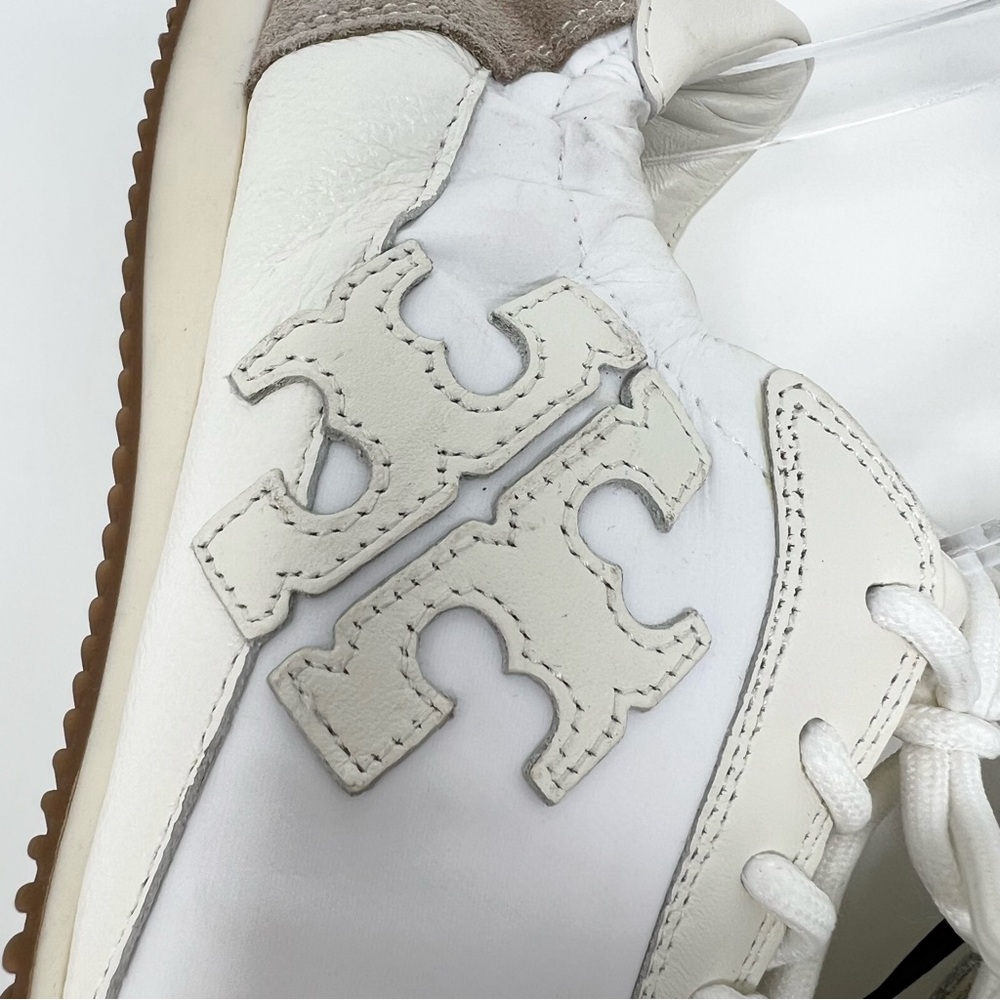 Tory Burch White and Beige Suede-Trim Sneakers - Picture 7 of 14